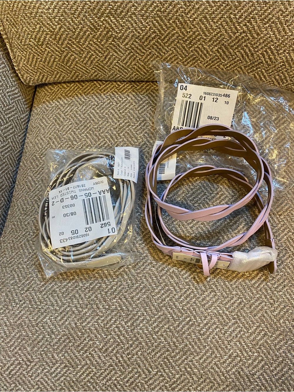 Talbots Twisted leather belts 2 available 
frosted  lavender. 
 Talbots ivory 1X